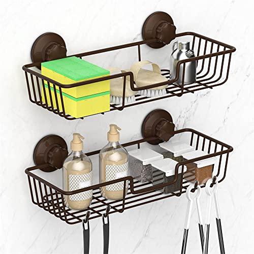 SANNO Suction Cup Shower Caddy Bathroom Caddies Storage Combo Organizer, No Damage Suction Cup,Rustproof Wire Basket for Kitchen & Bathroom, Bronze,pack of 2 - color: bronze-2pack