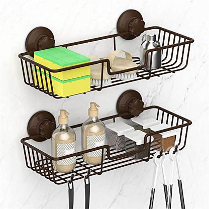 SANNO Suction Cup Shower Caddy Bathroom Caddies Storage Combo Organizer, No Damage Suction Cup,Rustproof Wire Basket for Kitchen & Bathroom, Bronze,pack of 2 - color: bronze-2pack