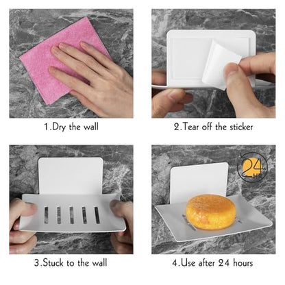Soap Dishes for Bathroom, Bar Soap Holder with Self Draining Tray, Soap Tray for Shower Wall, 5 Slot Self-Adhesive Soap Container (White) - color: White 1pack