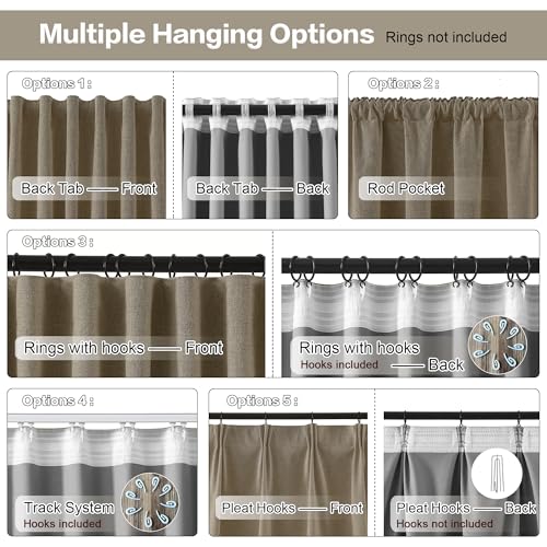 RAIN CITY 130 Inch Long Blackout Curtains 2 Panels Set,50x130 Linen Brown | Linen Blend Hidden Tab Drapes with Hooks Easy Slide Privacy Living Room Curtains for High Ceiling Long Window - color: Linen Brown, size: 50"W x 130"L (Pack of 2)