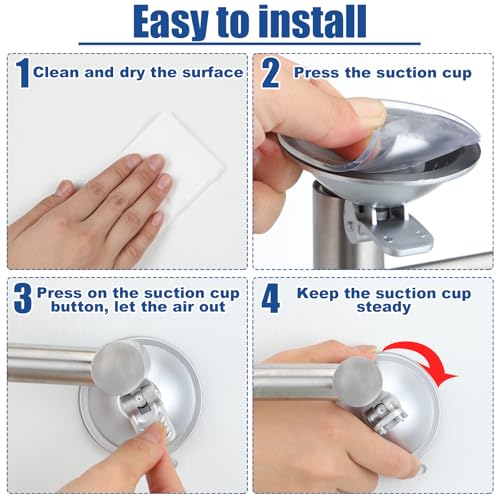 Adjustable 16-27" Suction Cup Towel Bar Extendable Suction Cup Towel Rack Holder Bathroom Stainless Steel for Glass Shower Door(Silver) - color: Silver