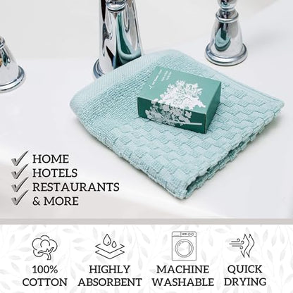 GREEN LIFESTYLE 12x12 inches Checker Washcloths 6 Pack, Soft, Durable, Highly Absorbent and Luxurious (Teal) - color: Teal