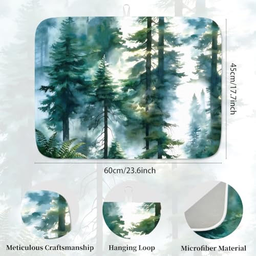1Pc Pine Tree Dish Drying Mat 23.6x17.7 Inch/60x45cm Microfiber Polyester Cotton Forest Absorbent Countertop Pad Heat Resistant Coffee Bar Station Mat With Hanging Loop Green - style: Forest