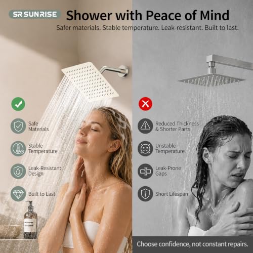 SR SUN RISE Shower Faucet Set - Shower Valve with 8 Inch Rainfall Shower Head and Handheld Shower - Wall Mounted Shower System with Rough In Valve and Shower Faucet Trim Repair Kits - Brushed Nickel - color: Brushed Nickel, size: 8 Inch