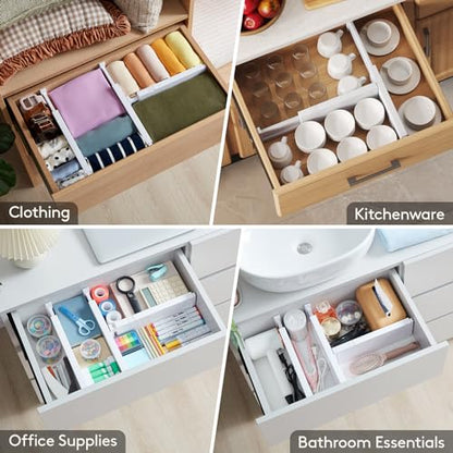Lifewit 5 Pack Upgrade Drawer Dividers for Clothes, 4" High 11"-17" Adjustable Dresser Drawer Organizers, Expandable White Plastic Drawer Separators for Kitchen, Nursery, Office Organization & Storage | 5 Pack 11"-17" Expandable White Plastic Drawer Separ