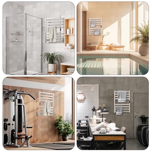 Towel Warmer Brushed Wall Mounted Heated Towel Rack | Electric Towel Dryer Rack with Temperature Control and 24 Timer Plug-in/Hardwired,304 stainless steel - color: Brush