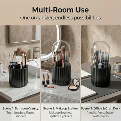 Toothbrush Holder with Sliding Lid, Toothbrush Holders for Bathrooms,360° Rotating Makeup Brush Storage Rack - Waterproof and Dustproof, Toothbrush Toothpaste Holder Beauty Brush (Black) - color: Black