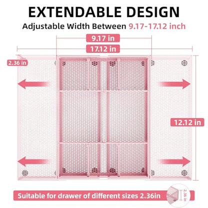 Marbrasse Expandable Desk Drawer Organizer, Mesh Tray with 10 Adjustable Compartments, Desk Organizers for Office Supplies, Makeup & Vanity (Expandable-Pink) - color: Expandable-Pink