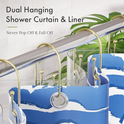 AmazerBath Shower Curtain Hooks, Gold Shower Curtain Hooks Rust Proof, Non-Slip Simple Double Hook Shower Curtain Hooks for Shower Curtain, Sturdy Shower Curtain Rings, 12Pcs - color: Gold, style: Minimalist