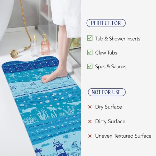 SHUCHING Blue Bath Mat for Tub Non Slip-40x16 Inch, Ocean | Bathtub Mat Mold Free, Long Shower Mat for Inside Shower with Suction Cup, Machine Washable - color: Ocean