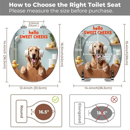 Round Resin Toilet Seat, Quietly Close Quick Release Hinges Cover | Toilet Lid Cover Easy to Clean and Install, Funny Dog Animal Hilarious Rustic Farmhouse Country Wooden Heavy Duty Toilet Seat - color: pattern4, size: O-shape