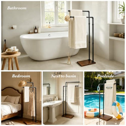 Hjarta Freestanding Towel Rack for Bathroom, 2-Tier Free Standing Towel Stand, Farmhouse Towel Holder for Bath Towel Sheet, Rustic Brown - color: Rustic Brown