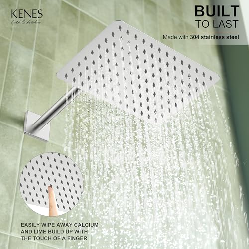 KENES Brushed Nickel Square Rain Shower System Faucet Set with Handheld | Shower Faucet with 10-Inch Rain Shower Head, Square Shower System, Valve Included, Lead-Free cUPC & NSF Certified, Stainless - color: Brushed Nickel, style: Showerhead and Handheld