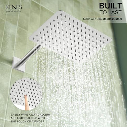 KENES Brushed Nickel Square Rain Shower System Faucet Set with Handheld | Shower Faucet with 10-Inch Rain Shower Head, Square Shower System, Valve Included, Lead-Free cUPC & NSF Certified, Stainless - color: Brushed Nickel, style: Showerhead and Handheld