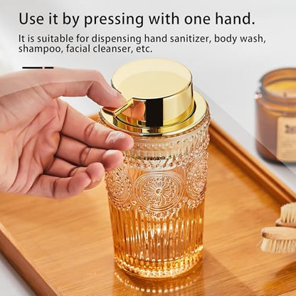 Foaming Hand Soap Dispenser,Glass Foam Soap Dispenser,Refillable Liquid Soap Dispenser,Lotion Dispenser(A4-2-US) - color: Gold, size: Large