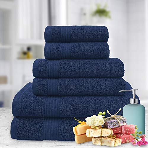 American Veteran Towel, 6 Piece Towel Set for Bathroom, 100% Cotton Turkish Bathroom Towels, 2 Bath Towels 2 Hand Towels 2 Washcloths, Navy Blue - color: Navy Blue, size: X Large 6 PC