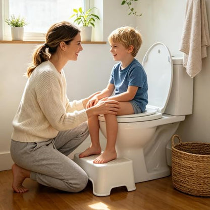 KHE Round Toilet Seat with Built-In Toddler Seat, Soft Close, 16.5 Inch | Quick Release for Easy Cleaning, Non-Slip Bumpers, Durable PP, White - size: Round 16.5'' with Toddler Seat
