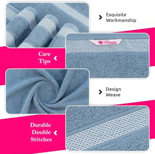 CASA COPENHAGEN Solitaire 6 Pieces Towel Set- Dusty Blue, 600 GSM 2 Bath Towel 2 Hand Towel 2 Washcloth, Designed in Denmark Made of Soft Egyptian Cotton for Bathroom, Kitchen & Shower - color: Solitaire - Dusty Blue, size: 6Pcs Towel Set