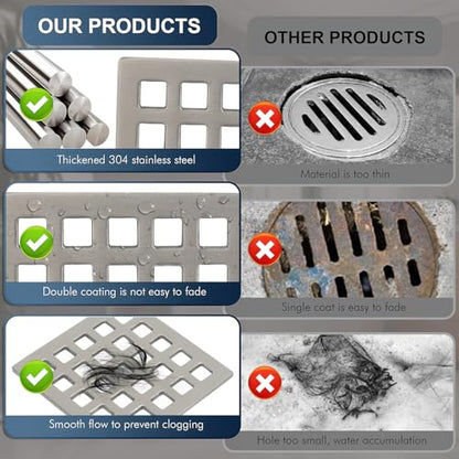 Uni-Green 3-3/4 inch Square Shower Drain Grate - 3.75" Brushed Nickel Shower Floor Drain Cover Replacement - SUS304 Stainless Steel Hair Catcher/Drain Strainer for Bathrooms, Showers - color: Brushed Nickle