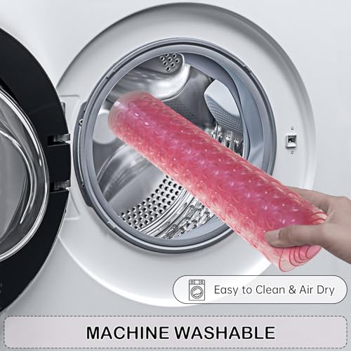 Non-Slip Bathtub and Shower Mats, Power Grip Bath Mat 35 x 16.3 Inch with Suction Cups and Drain Holes for Tub Bathroom Floor Safety, Machine Washable Soft Bathmat, Clear Pink - color: Clear Pink