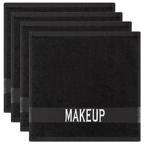 Cotton Paradise 100% Cotton Turkish Towel Set, Soft Absorbent Quick Dry, 4 Piece Makeup Towel Set, Coal Black - color: Coal Black, size: 12"x12"