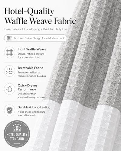 Dainty Home Ombre Waffle Weave Shower Curtain 70 x 72 Grey Textured Fabric Shower Curtain, Hotel Style Waffle Weave Bathroom Curtain, Water Resistant Polyester Ombre Shower Curtain - color: Grey Smoke