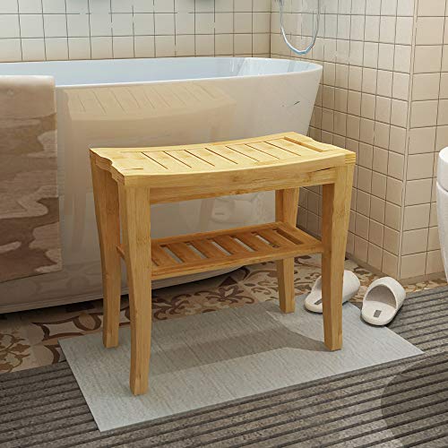 DlandHome Bamboo Bathroom Spa Shower Bench Foot Stool Bathing Seat with Storage Shelf,Yellow