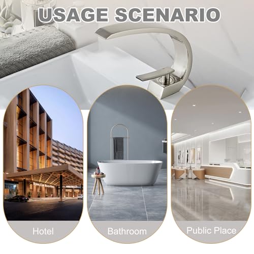 Brushed Nickel Bathroom Sink Faucet, Unique Design and Pop Up Drain - color: Brushed Nickel