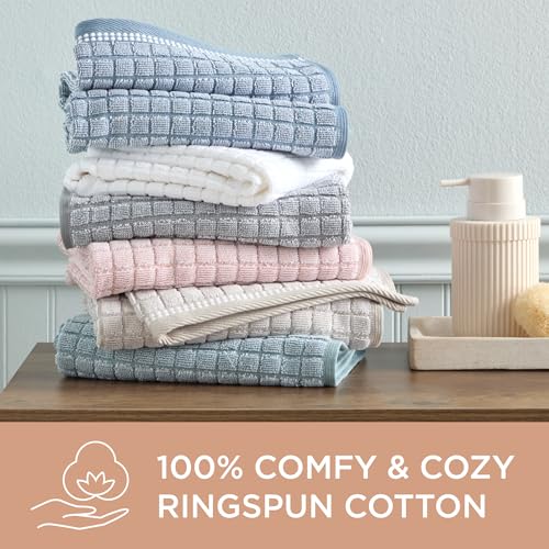 Town & Country Everyday 4-Piece Textured Windowpane Hand Towel Set, 20x30-Inch, 100% Cotton, Plush & Absorbent 550GSM, Blue - color: Blue