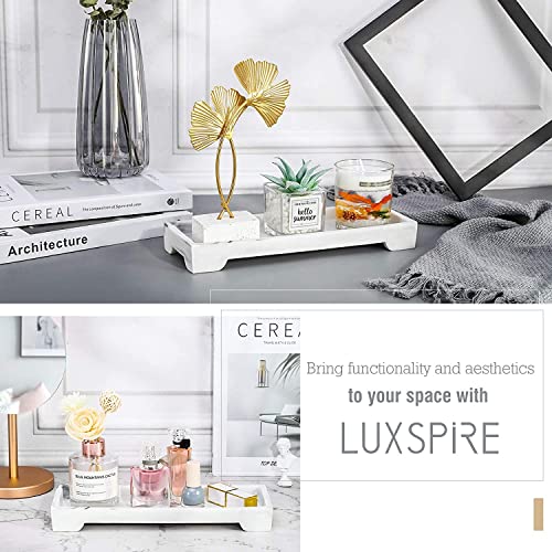 Luxspire Marble Tray for Soap Dispenser Perfume Jewelry, S, Gravel White | 11 x 4 inch, non-slip waterproof resin, easy wipe clean, fits bath kitchen vanity, holds jewelry toiletries soap - color: D - Gravel White, style: Small