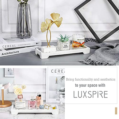 Luxspire Marble Tray for Soap Dispenser Perfume Jewelry, S, Gravel White | 11 x 4 inch, non-slip waterproof resin, easy wipe clean, fits bath kitchen vanity, holds jewelry toiletries soap - color: D - Gravel White, style: Small