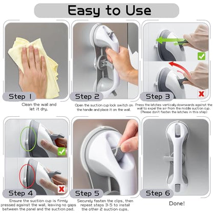 Grab Bars for Bathtubs Showers - 2 Pack Bath Shower Handles for Senior with 3 Suction Cups, 11 Inch Bathroom Heavy Duty Safety Grip Bar, Removable No Drilling Handrail Handicap for Elderly