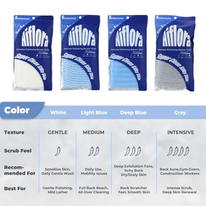 3D Wave Weave Japanese Exfoliating Washcloth, Deep Exfoliating Back Scrubber for Shower, Firm Body Scrub Towel, Korean Style, Ocean (Hard) - color: Navy Blue