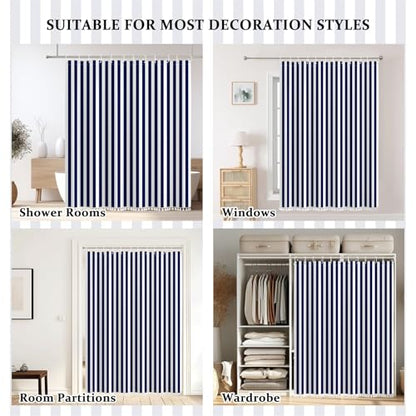 AOFOTO Navy Blue and White Stripe Shower Curtain Farmhouse Style Striped Line Bathroom Curtains Waterproof Fabric Machine Washable with 10 Hooks Modern Fashion Simple Bathroom Curtain 60x72 Inch - color: Navy Blue, size: 60"W x 72"L (Pack of 1)