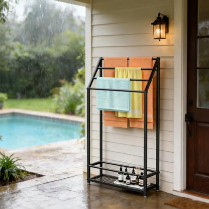 4-Tier Extra Wide Freestanding Towel Rack, Heavy-Duty Metal Towel Drying Stand for Bathroom, Poolside & Spa (Matte Black, 27.6" Wide) - color: Matte Black