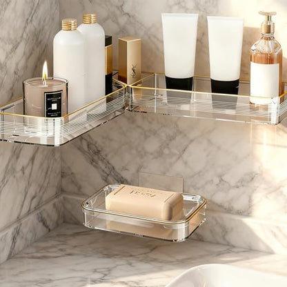 Corner Acrylic Shower Caddy, 2 Pack Shower Shelf Adhesive with 1 Pack Soap Dish, No Drilling Bathroom Organizer, Wall Shelves for Bathroom - style: Corner Acrylic Shower Caddy