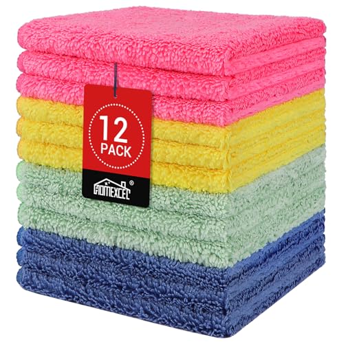 HOMEXCEL Microfiber Washcloths 12 Pack, Highly Absorbent and Soft Face Towel, Multi-Purpose Wash Cloths for Bathroom, Gym, Hotel, Spa and Kitchen, 12x12 Inch, Assorted Set - color: Assorted Set
