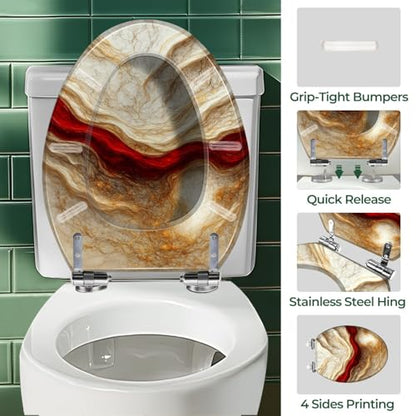 Elongated Resin Toilet Seat, Quietly Close Quick Release Hinges Cover