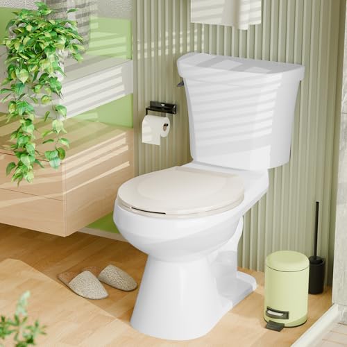 Angol Shiold Round Toilet Seat - Slow Close Hinges, Ergonomic Design with Grip-Tight Bumpers, Safe Easy-Clean PP Material (Almond, 16.5" Round) - color: Almond, size: Round 16.5‘’