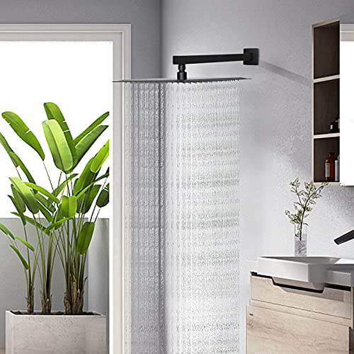 Shower Arm, Rain Shower Head Extension Extender, With Flange and Teflon Tape, Made of Thicken Stainless Steel for Bathroom Rainfall Shower (16 Inch, Matte Black) - color: Matte Black, style: 16 Inch