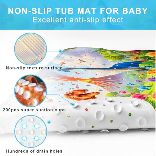 Upgrade Cartoon Baby Bath Mat Non Slip - 40"x16" Extra Long Bathtub Mat for Baby Eco Friendly Durable Bath Mat for Tub Non Slip Kids Tub Mat with Suction Cups, Machine Washable and No Fading, Dinosaur - color: A-dinosaur