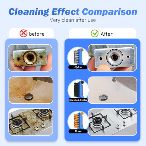 Wire Brush Set, 6 Pcs Stainless Steel/Brass/Nylon Wire Brushes | Blue, 7" Total Length for Tight Spaces, For Cleaning with Curved Handle Grip for Rust Removal, Dirt, Paint Scrubbing - style: Blue-6pcs