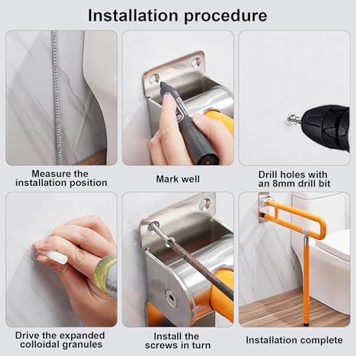 Toilet Grab Bar 24 Inch, Foldable Toilet Grab, Foldable Toilet Grab Bar with Particle Texture, Stainless Steel Knurled Handicap Safety Handrails for Disabled Elderly Pregnant Yellow - color: Yellow