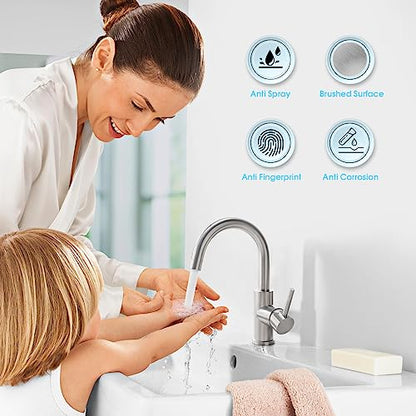 CREA Bar Sink Faucet, Bathroom Kitchen Faucet Brushed Nickel Pre Wet Small Mini Kitchen Bath Utility Marine Faucet Single Hole Stainless Steel Farmhouse Vanity Lavatory Faucets Outdoor - color: Brushed Nickel
