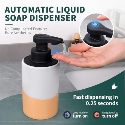 BosilunLife Automatic Soap Dispenser Ceramic Hand Free Soap Dispenser with Waterproof Pump Rechargeable Smart Electric Soap Lotion Dispenser Touchless for Kitchen Bathroom (White-Orange, Liquid Pump) - color: White-orange(liquid)