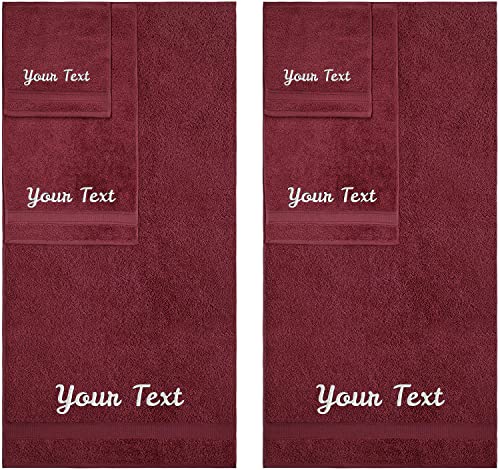 Personalized Towels, Hotel & Spa Quality, Super Soft, Highly Absorbent, Bathroom Sets, 100% Cotton Monogrammed towels 6 Piece Towel Set, Includes 2 Bath Towels, 2 Hand Towels, 2 Washcloths, Burgundy - color: Burgundy, size: 6 Pieces Towel Set