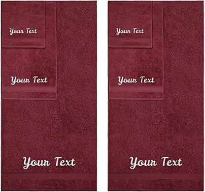 Personalized Towels, Hotel & Spa Quality, Super Soft, Highly Absorbent, Bathroom Sets, 100% Cotton Monogrammed towels 6 Piece Towel Set, Includes 2 Bath Towels, 2 Hand Towels, 2 Washcloths, Burgundy - color: Burgundy, size: 6 Pieces Towel Set