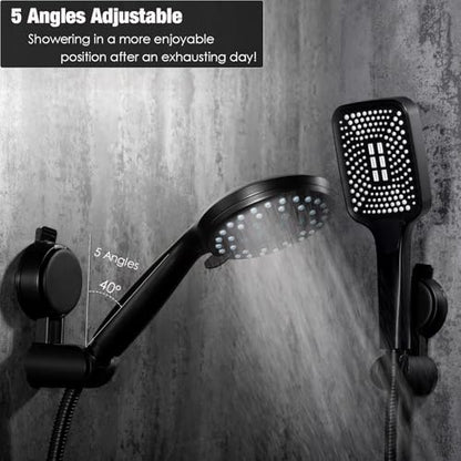 Suction Cup Hand held Shower Head Holder- Reusable - 5 Angles Adjustable - Bathroom Wall Mount Shower Wand Holder - Matte Black