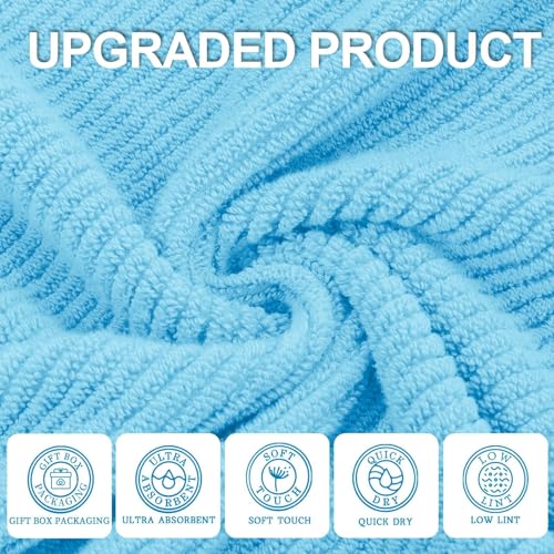 VOOVA & MOVAS 3PC Towel Set, 100% Cotton, Ocean Blue | 1 Large Bath 30x56 In, 1 Hand 18x28 In, 1 Wash Cloth 13x13 In, Quick Dry, Soft, Thick, Bathroom Essentials - color: Ocean City Blue, size: 3 PC Bathroom Towel Set