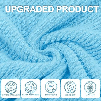 VOOVA & MOVAS 3PC Towel Set, 100% Cotton, Ocean Blue | 1 Large Bath 30x56 In, 1 Hand 18x28 In, 1 Wash Cloth 13x13 In, Quick Dry, Soft, Thick, Bathroom Essentials - color: Ocean City Blue, size: 3 PC Bathroom Towel Set